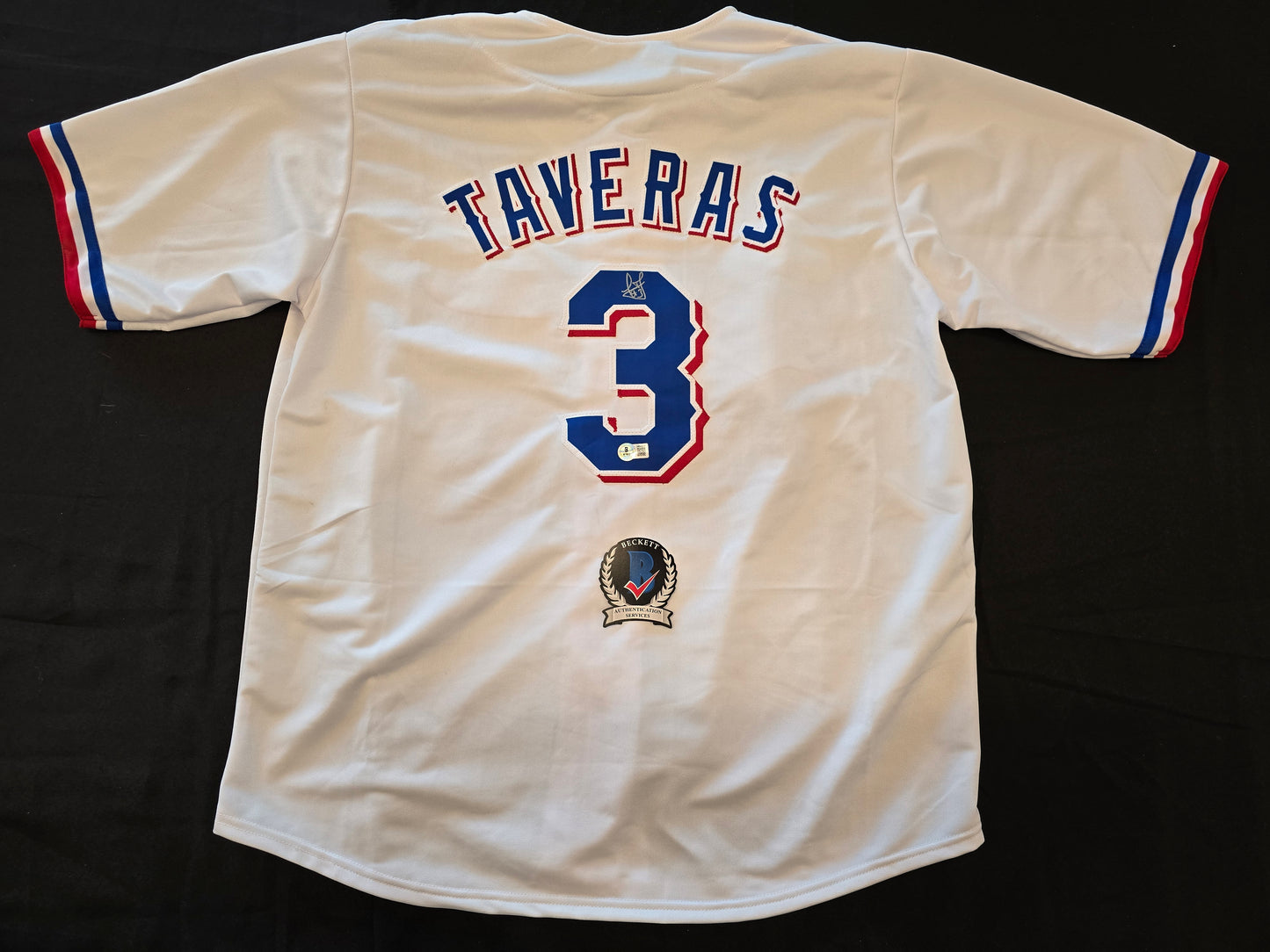 LEODY TAVERAS TEXAS RANGERS SIGNED WHITE JERSEY size XL BAS COA