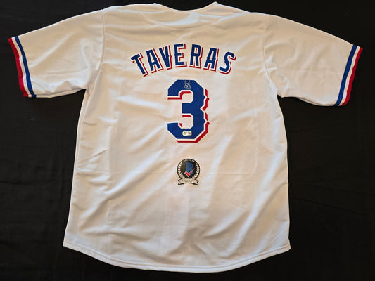 LEODY TAVERAS TEXAS RANGERS SIGNED WHITE JERSEY size XL BAS COA