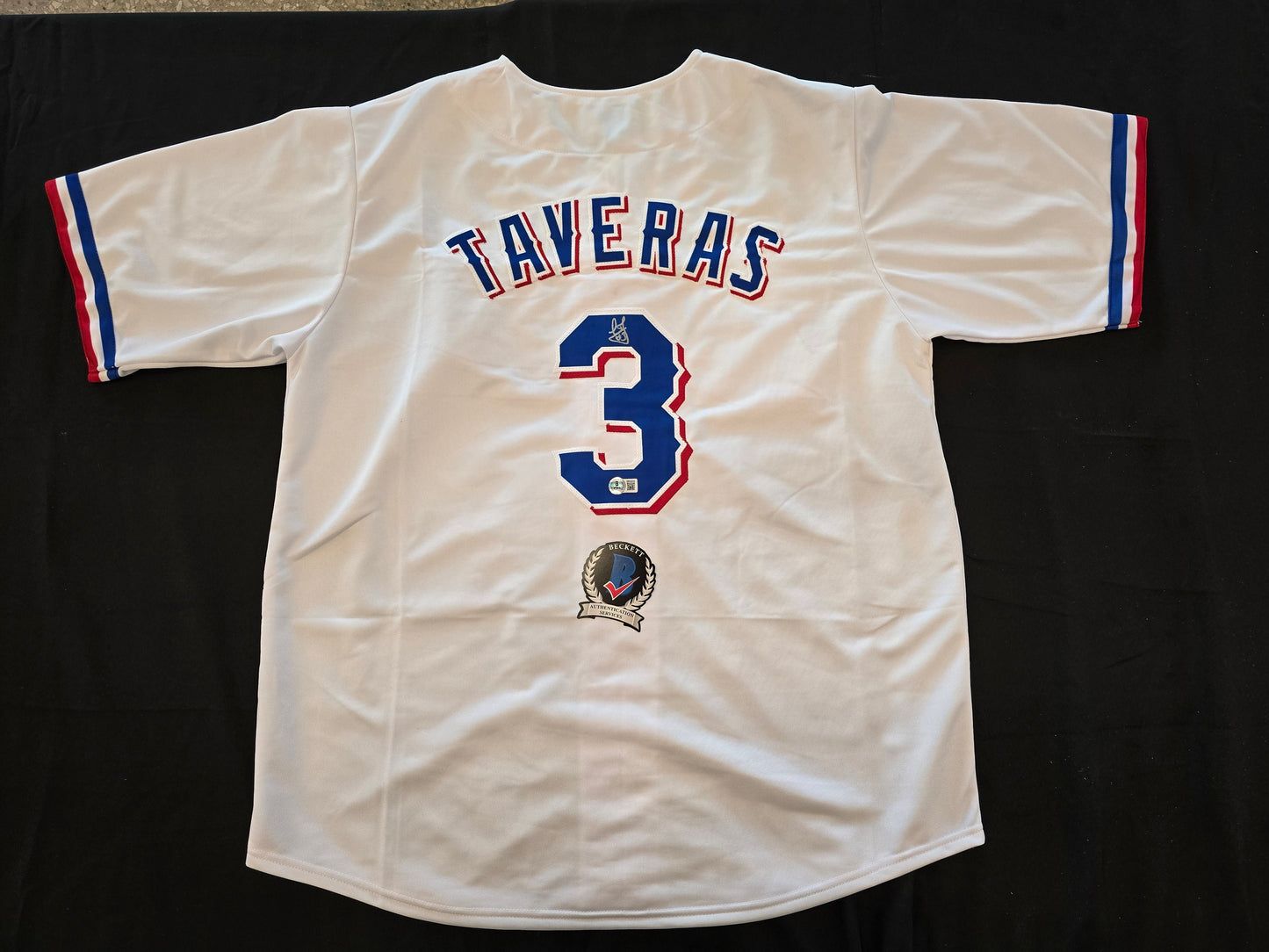 LEODY TAVERAS TEXAS RANGERS SIGNED WHITE JERSEY size XL BAS COA