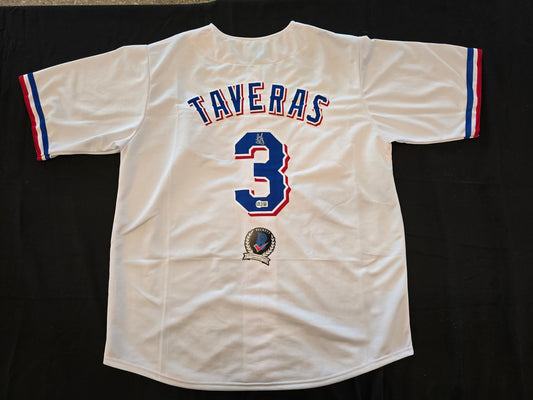 LEODY TAVERAS TEXAS RANGERS SIGNED WHITE JERSEY size XL BAS COA