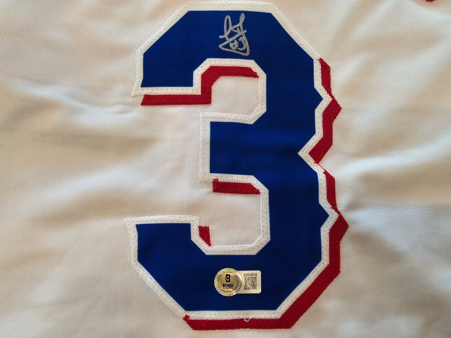 LEODY TAVERAS TEXAS RANGERS SIGNED WHITE JERSEY size XL BAS COA