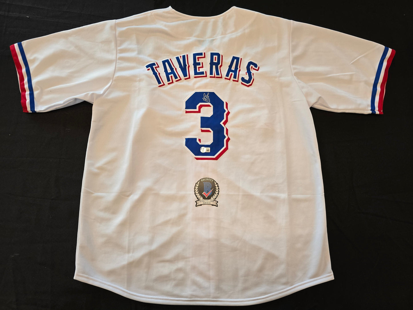 LEODY TAVERAS TEXAS RANGERS SIGNED WHITE JERSEY size XL BAS COA