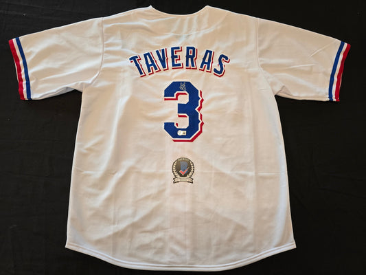 LEODY TAVERAS TEXAS RANGERS SIGNED WHITE JERSEY size XL BAS COA