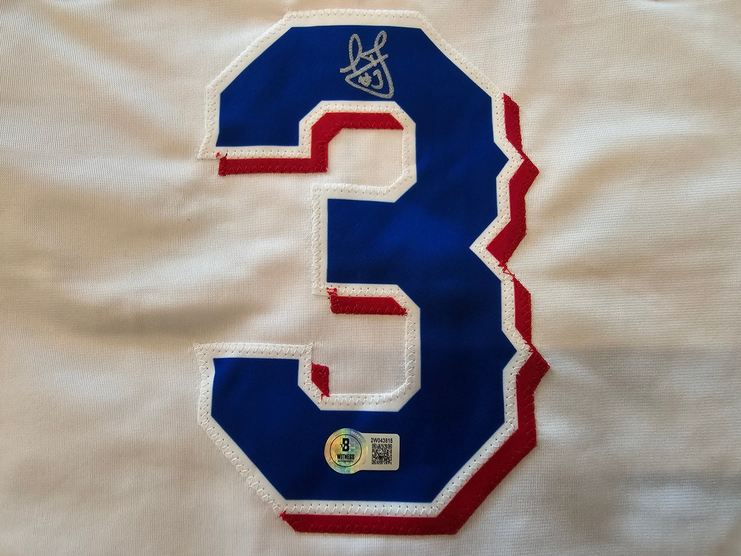 LEODY TAVERAS TEXAS RANGERS SIGNED WHITE JERSEY size XL BAS COA