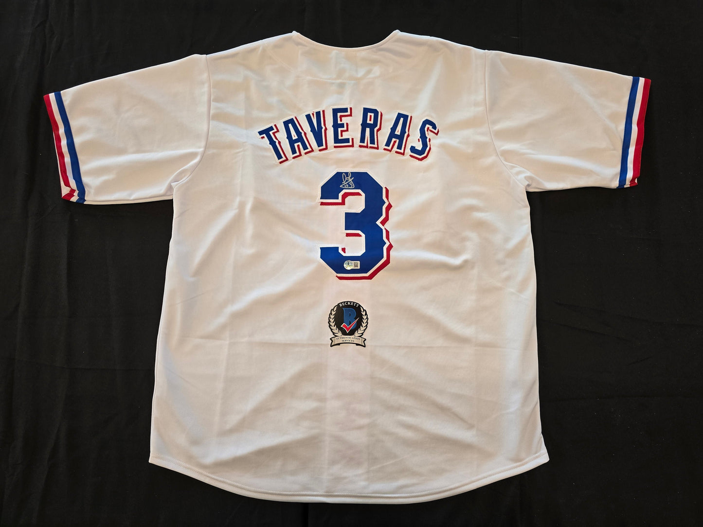 LEODY TAVERAS TEXAS RANGERS SIGNED WHITE JERSEY size XL BAS COA