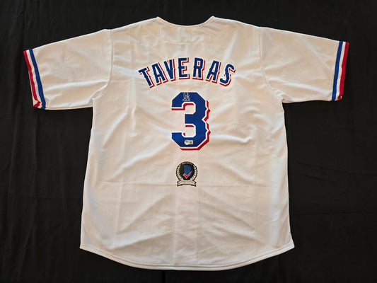 LEODY TAVERAS TEXAS RANGERS SIGNED WHITE JERSEY size XL BAS COA