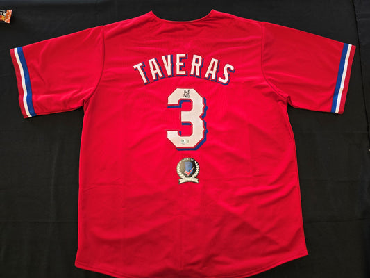LEODY TAVERAS TEXAS RANGERS SIGNED RED JERSEY size XL BAS COA