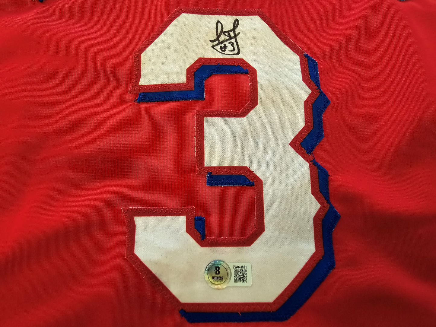 LEODY TAVERAS TEXAS RANGERS SIGNED RED JERSEY size XL BAS COA