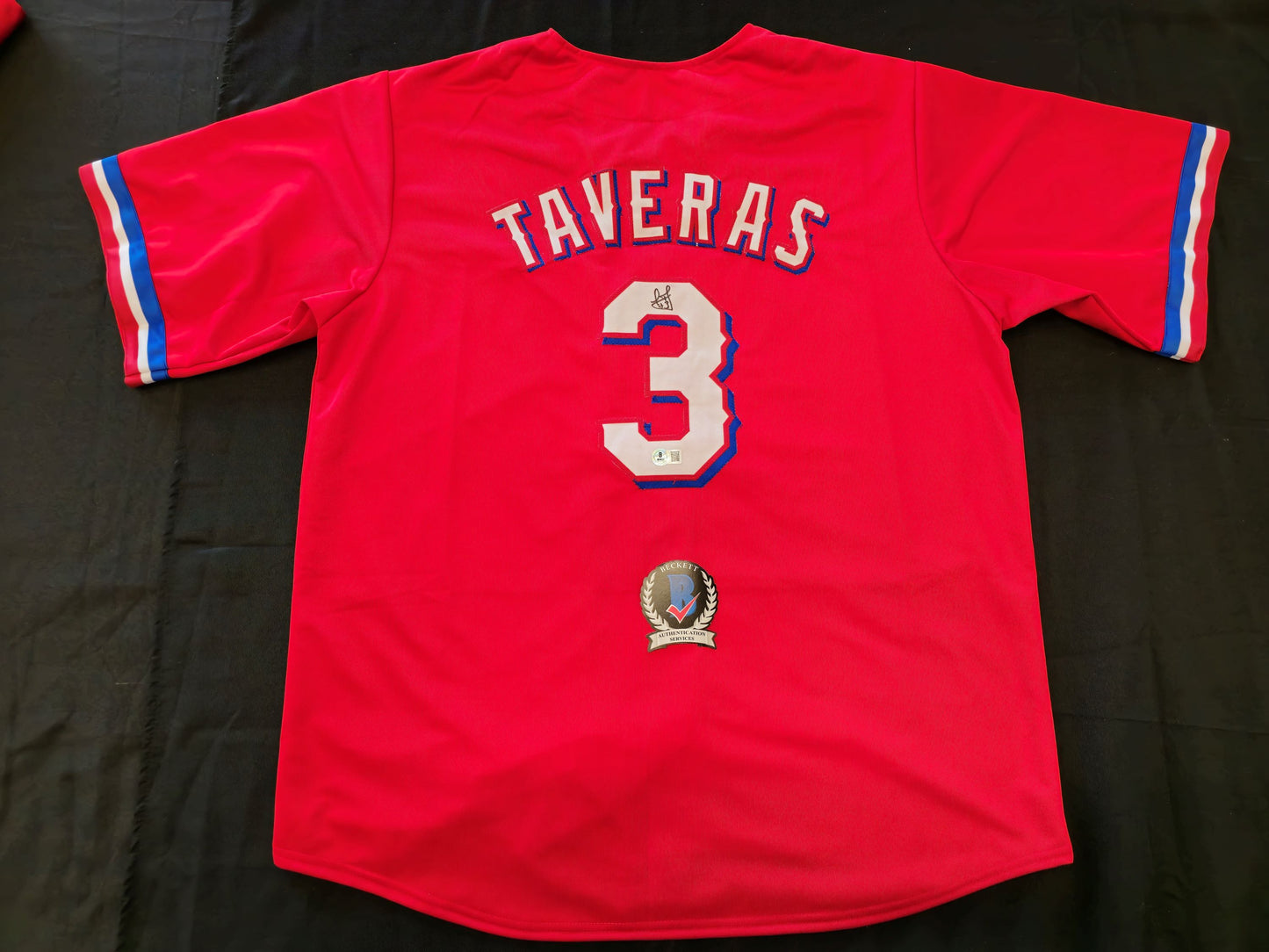 LEODY TAVERAS TEXAS RANGERS SIGNED RED JERSEY size XL BAS COA