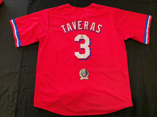 LEODY TAVERAS TEXAS RANGERS SIGNED RED JERSEY size XL BAS COA