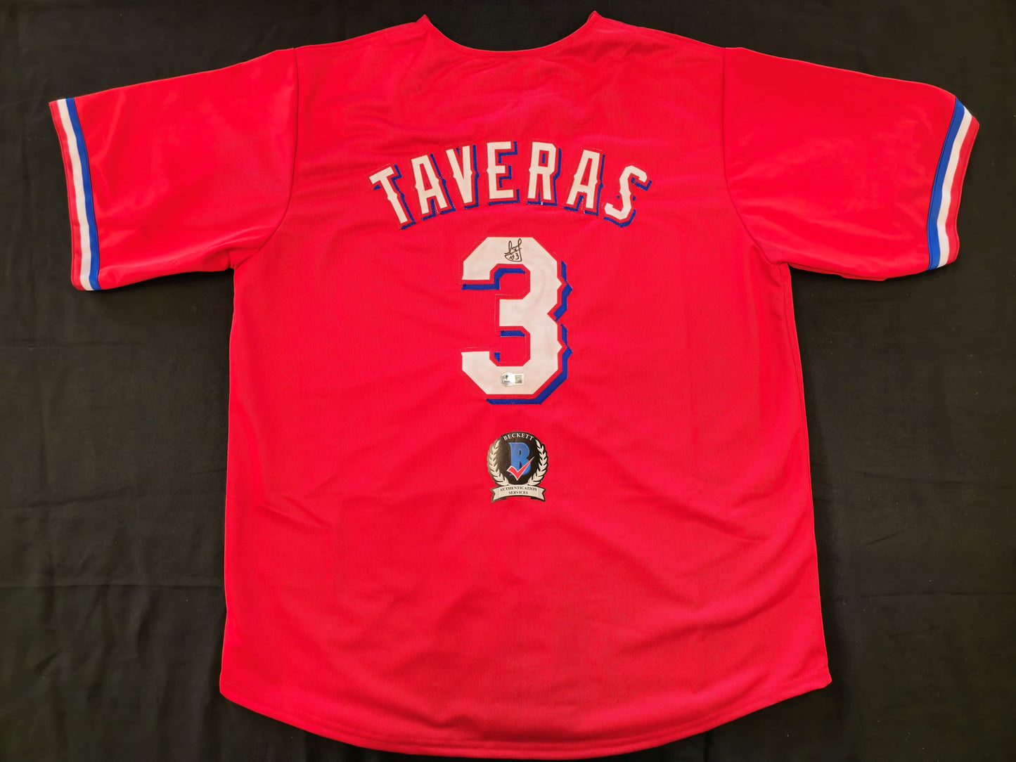 LEODY TAVERAS TEXAS RANGERS SIGNED RED JERSEY size XL BAS COA