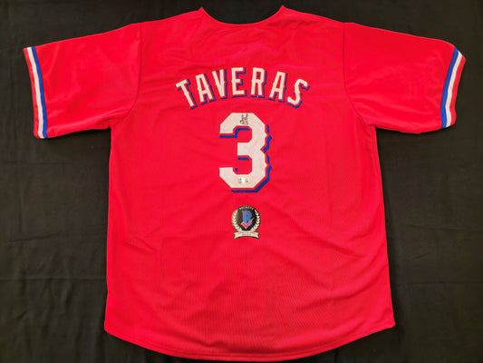 LEODY TAVERAS TEXAS RANGERS SIGNED RED JERSEY size XL BAS COA