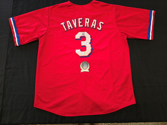 LEODY TAVERAS TEXAS RANGERS SIGNED RED JERSEY size XL BAS COA