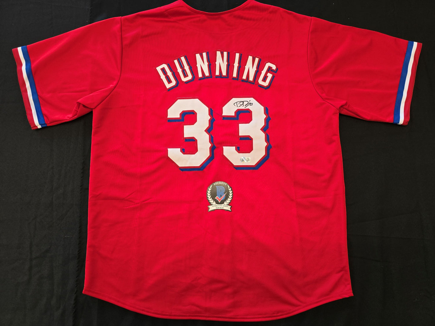 DANE DUNNING TEXAS RANGERS SIGNED RED JERSEY size XL BAS COA