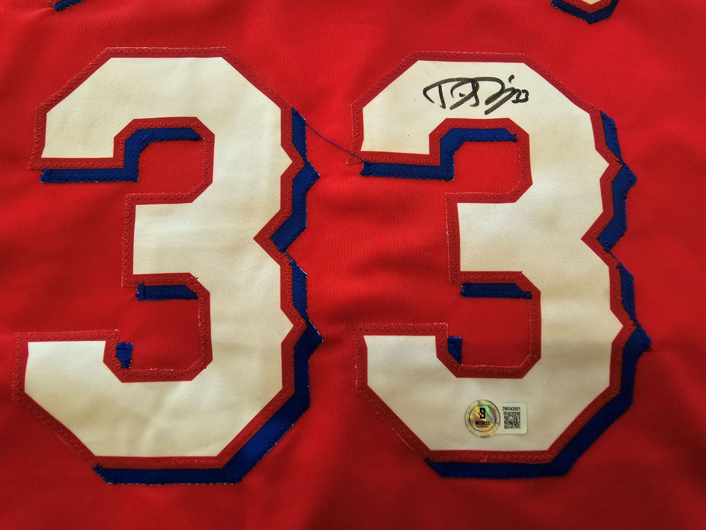 DANE DUNNING TEXAS RANGERS SIGNED RED JERSEY size XL BAS COA