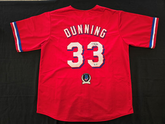 DANE DUNNING TEXAS RANGERS SIGNED RED JERSEY size XL BAS COA