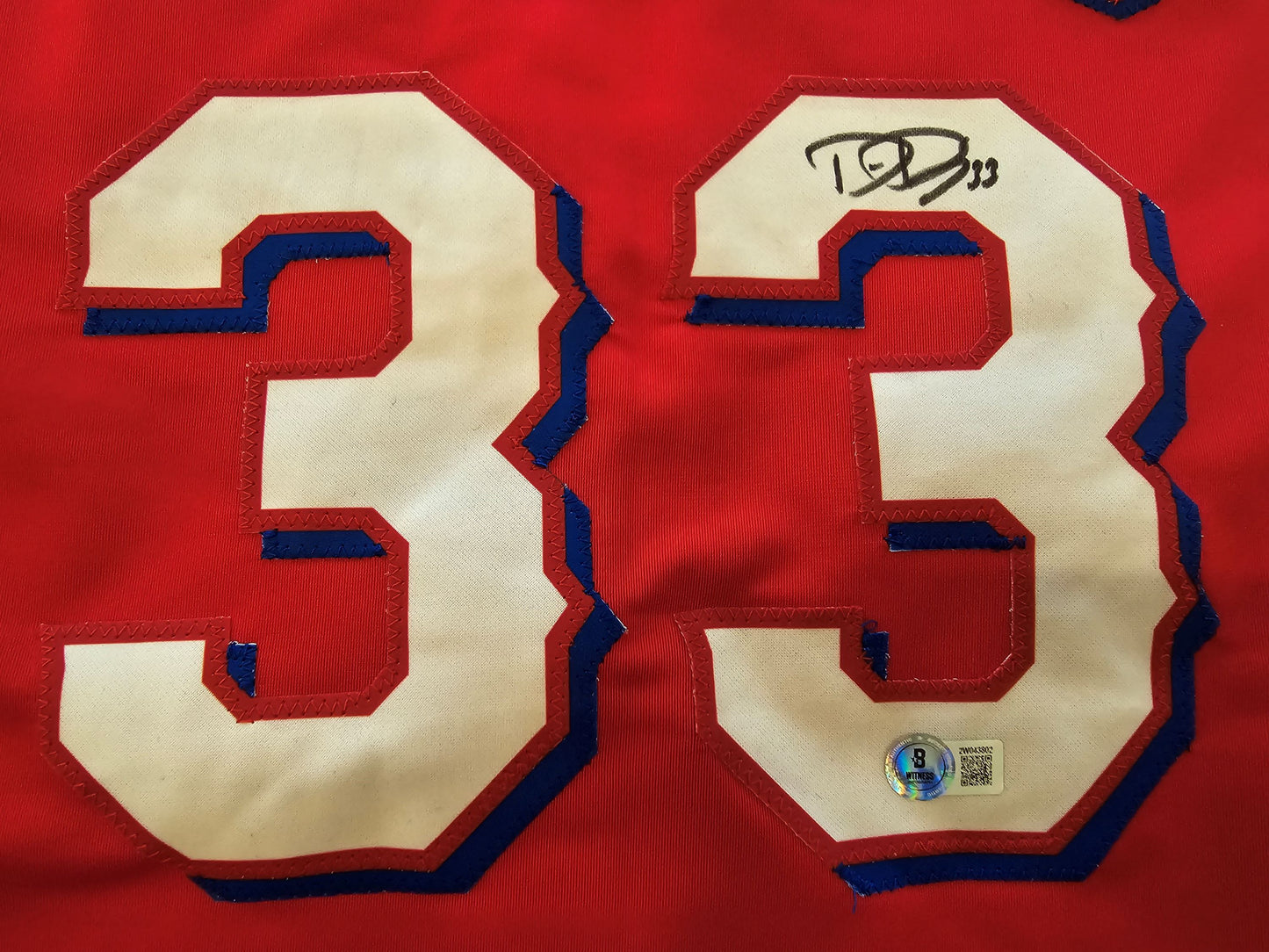 DANE DUNNING TEXAS RANGERS SIGNED RED JERSEY size XL BAS COA