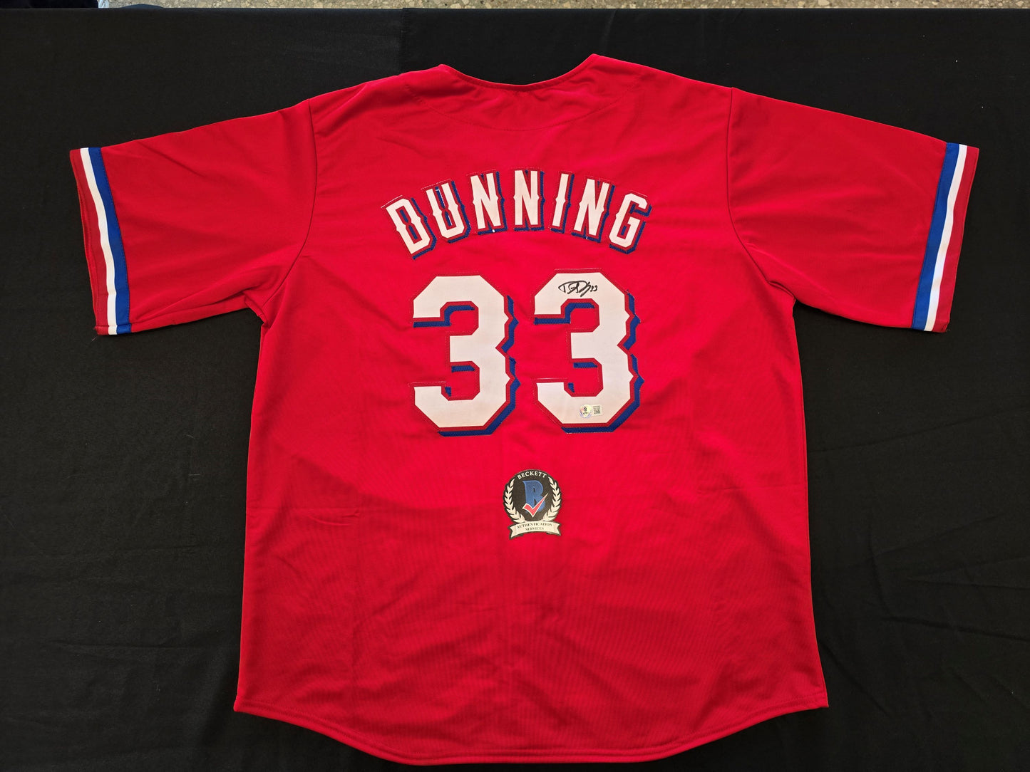 DANE DUNNING TEXAS RANGERS SIGNED RED JERSEY size XL BAS COA