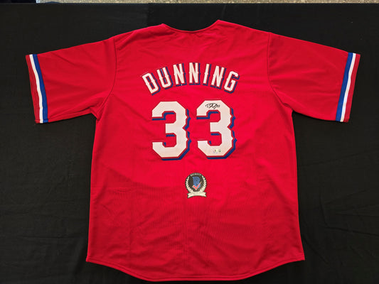DANE DUNNING TEXAS RANGERS SIGNED RED JERSEY size XL BAS COA