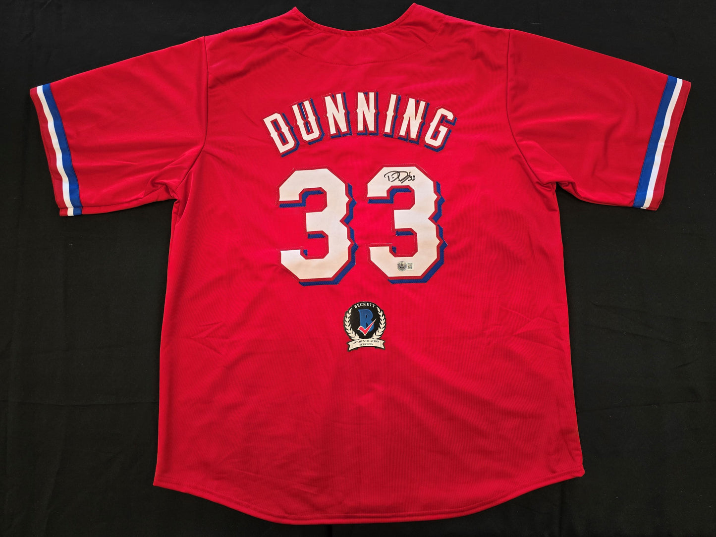 DANE DUNNING TEXAS RANGERS SIGNED RED JERSEY size XL BAS COA