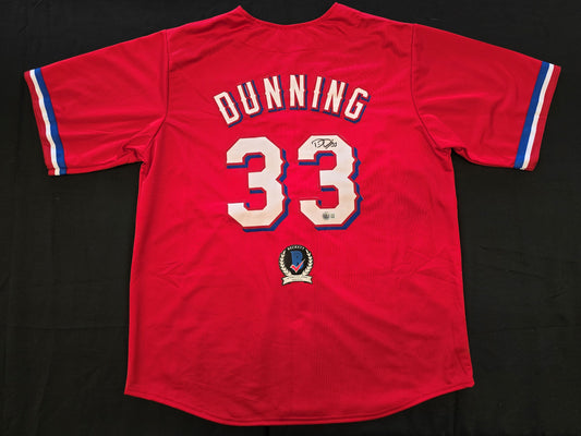 DANE DUNNING TEXAS RANGERS SIGNED RED JERSEY size XL BAS COA