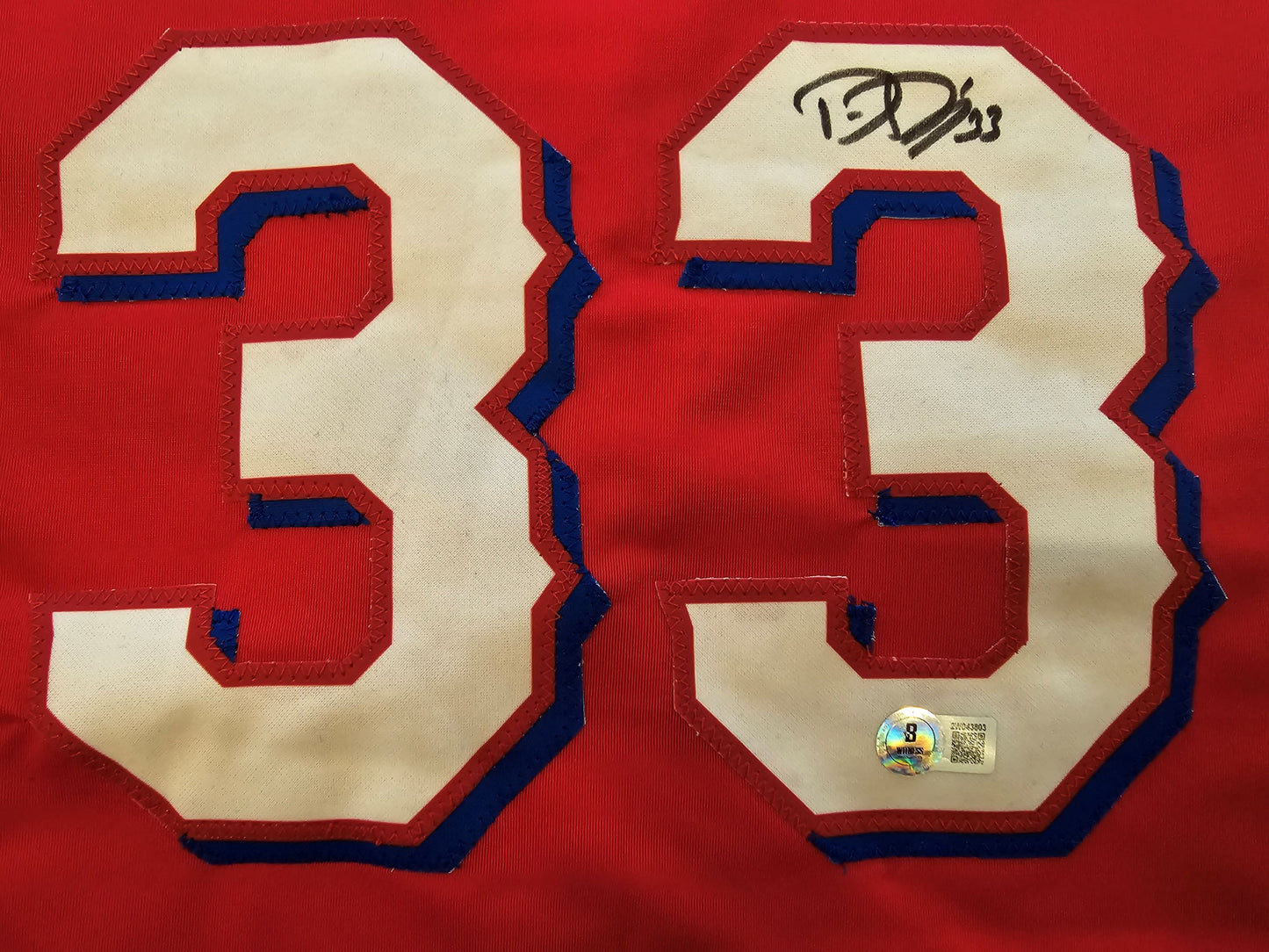 DANE DUNNING TEXAS RANGERS SIGNED RED JERSEY size XL BAS COA