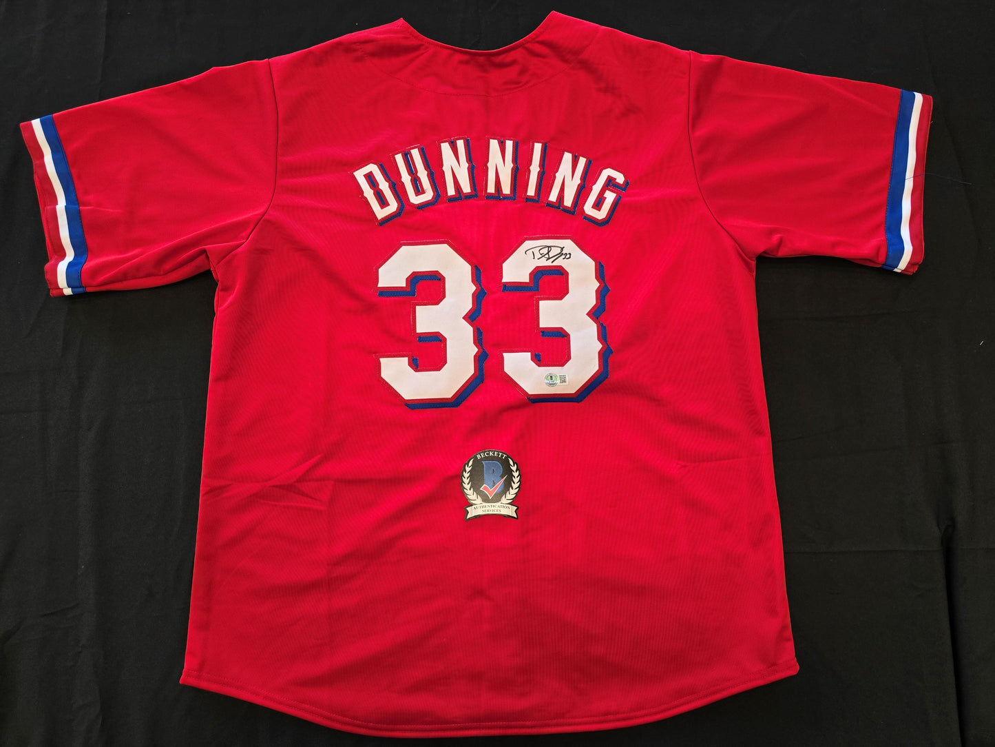 DANE DUNNING TEXAS RANGERS SIGNED RED JERSEY size XL BAS COA