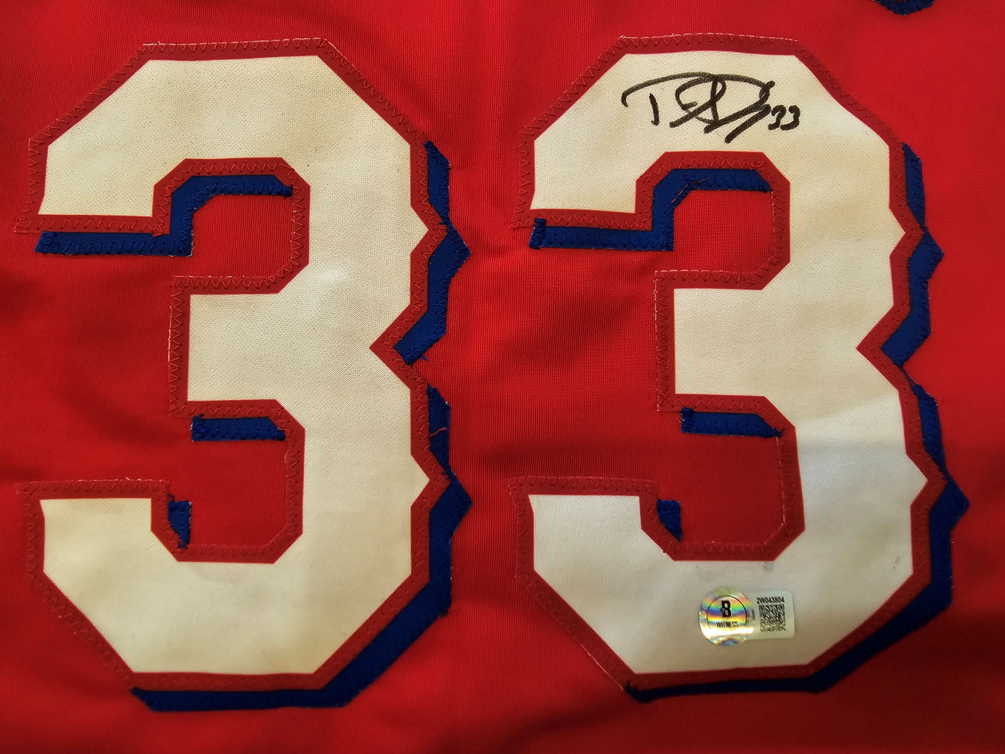 DANE DUNNING TEXAS RANGERS SIGNED RED JERSEY size XL BAS COA