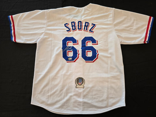JOSH SBORZ TEXAS RANGERS SIGNED WHITE JERSEY size XL BAS COA
