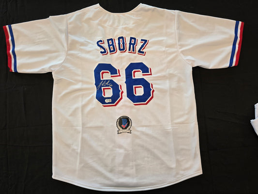 JOSH SBORZ TEXAS RANGERS SIGNED WHITE JERSEY size XL BAS COA