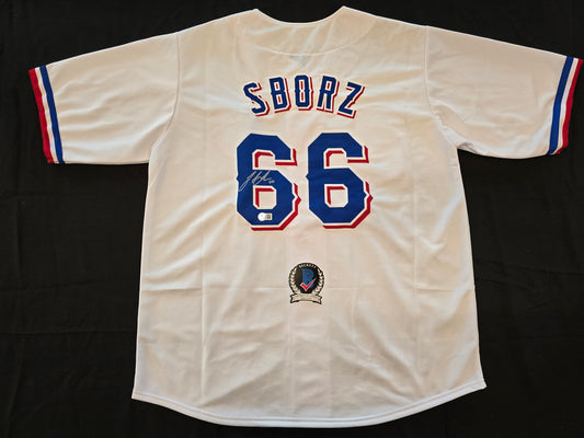 JOSH SBORZ TEXAS RANGERS SIGNED WHITE JERSEY size XL BAS COA
