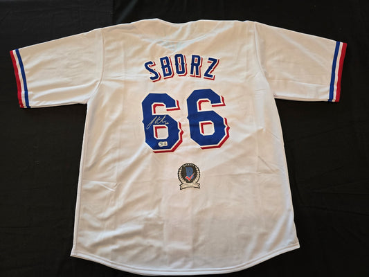 JOSH SBORZ TEXAS RANGERS SIGNED WHITE JERSEY size XL BAS COA