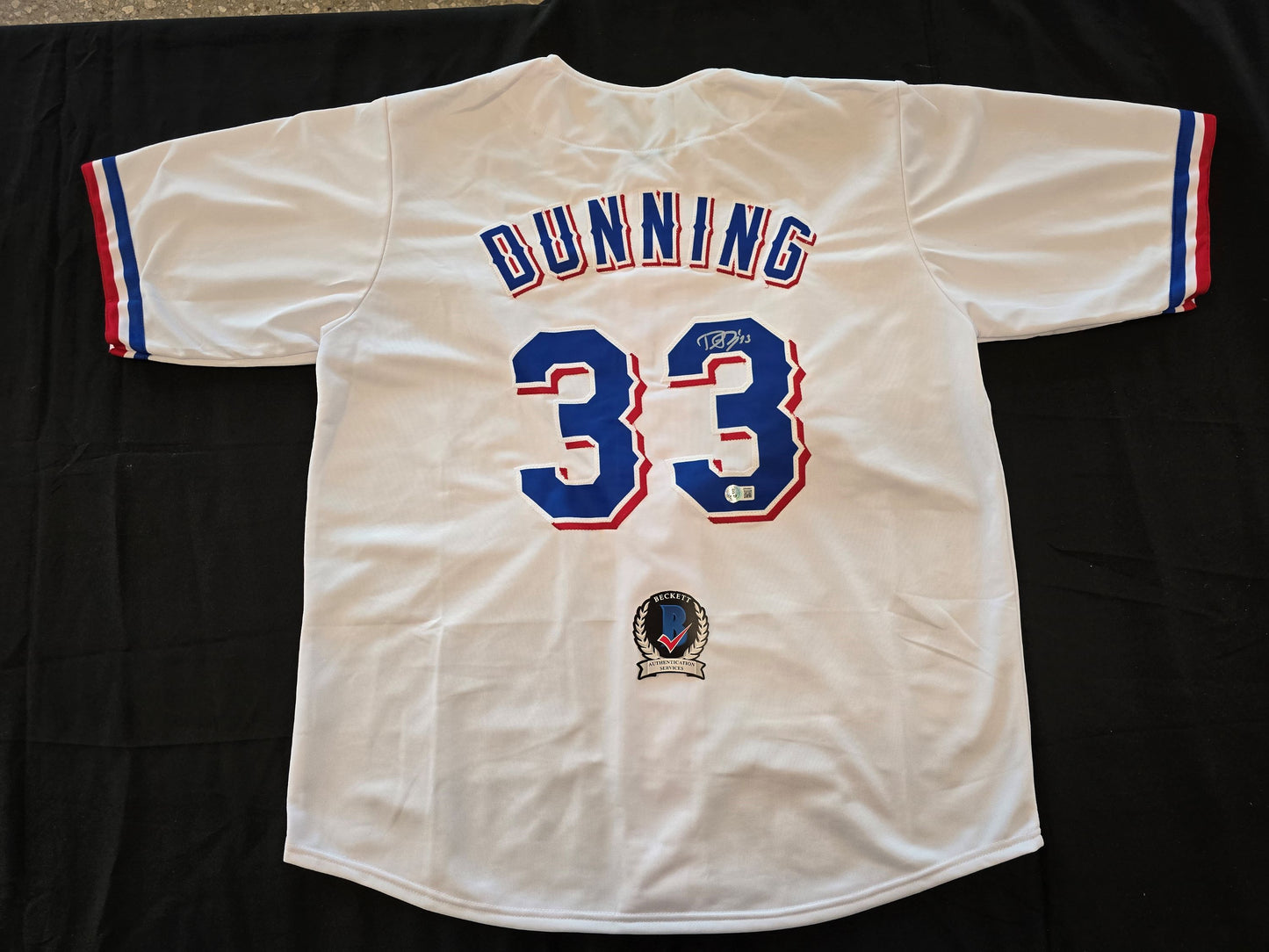 DANE DUNNING TEXAS RANGERS SIGNED WHITE JERSEY size XL BAS COA