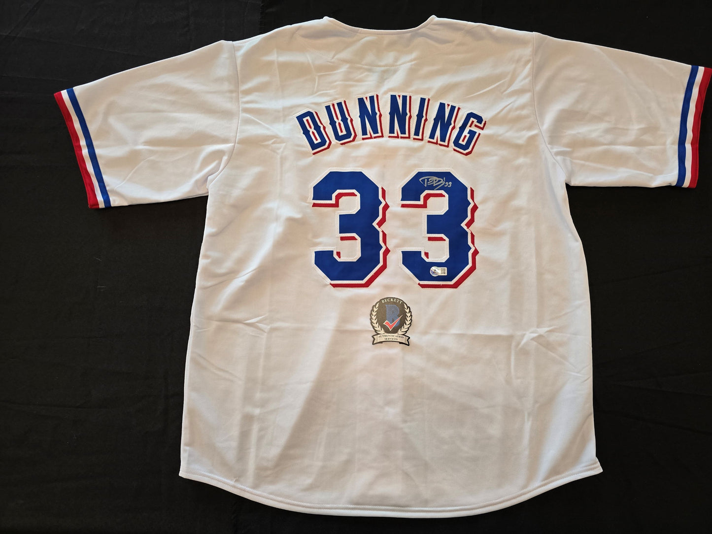 DANE DUNNING TEXAS RANGERS SIGNED WHITE JERSEY size XL BAS COA