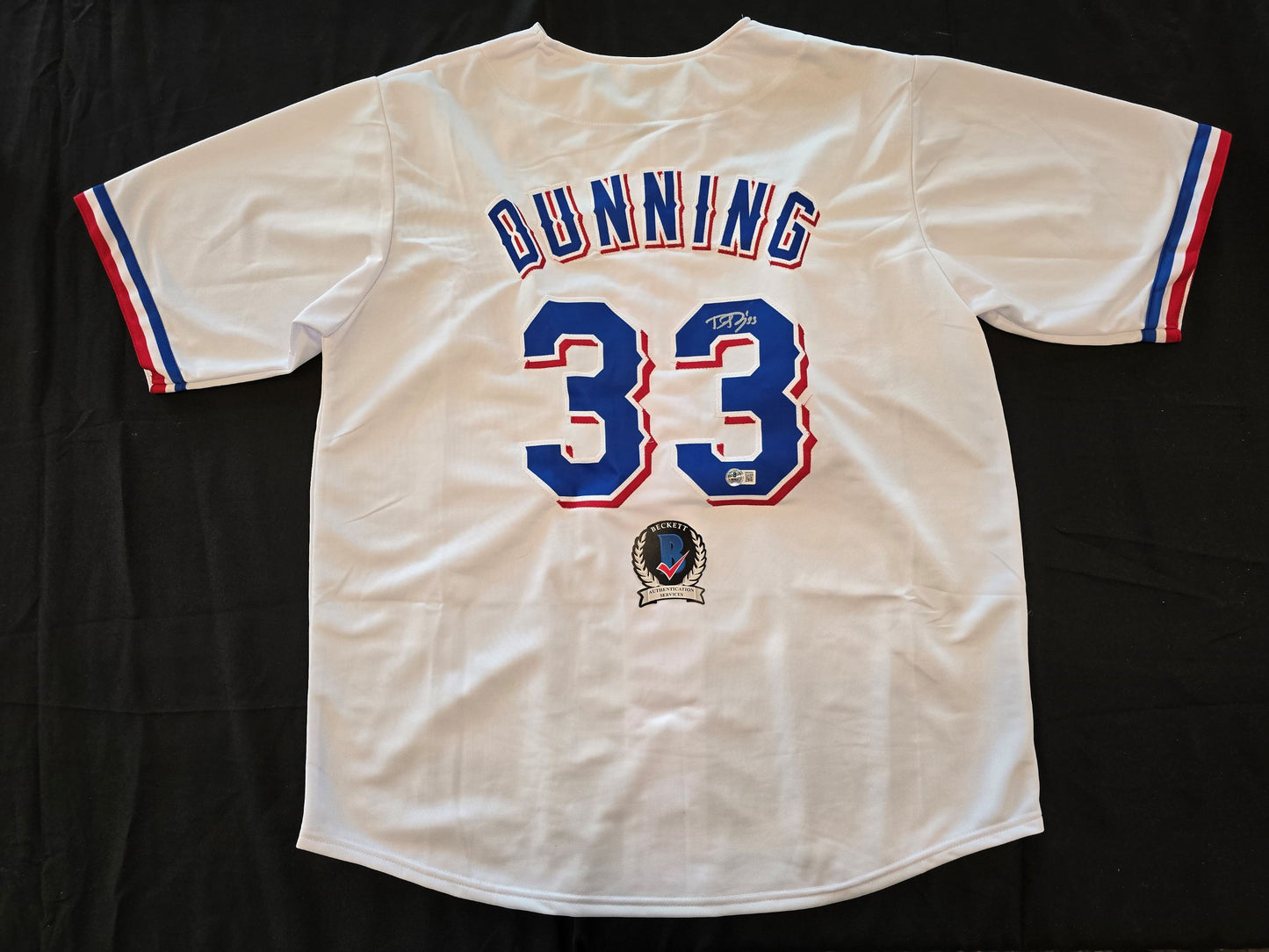 DANE DUNNING TEXAS RANGERS SIGNED WHITE JERSEY size XL BAS COA