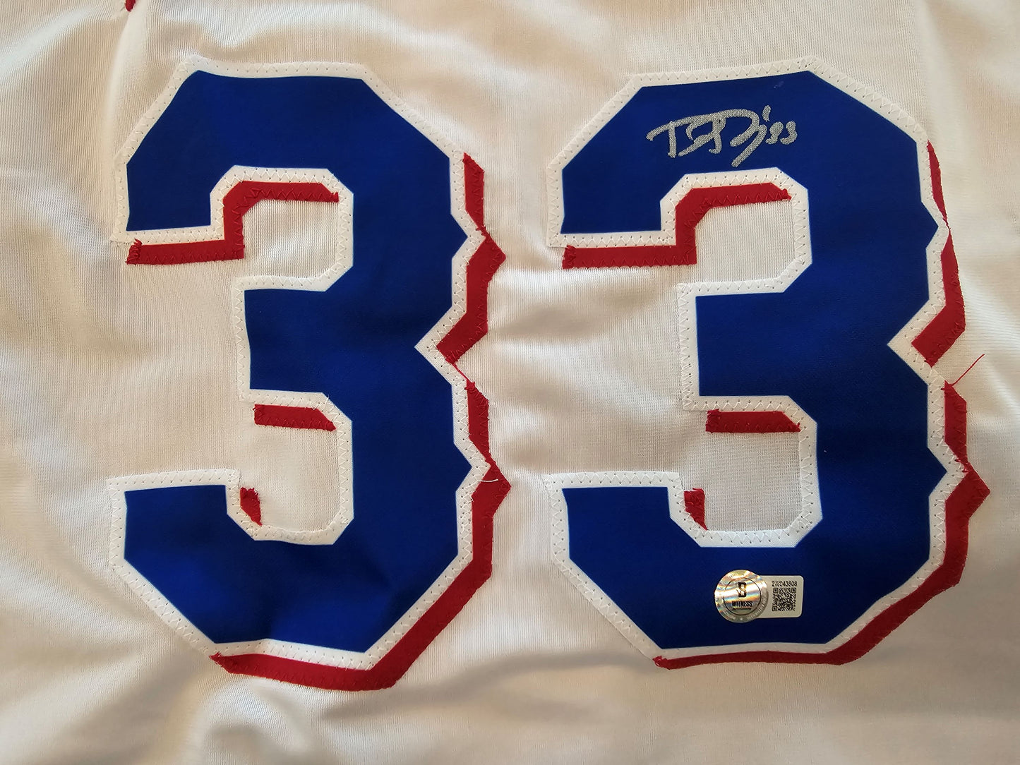 DANE DUNNING TEXAS RANGERS SIGNED WHITE JERSEY size XL BAS COA