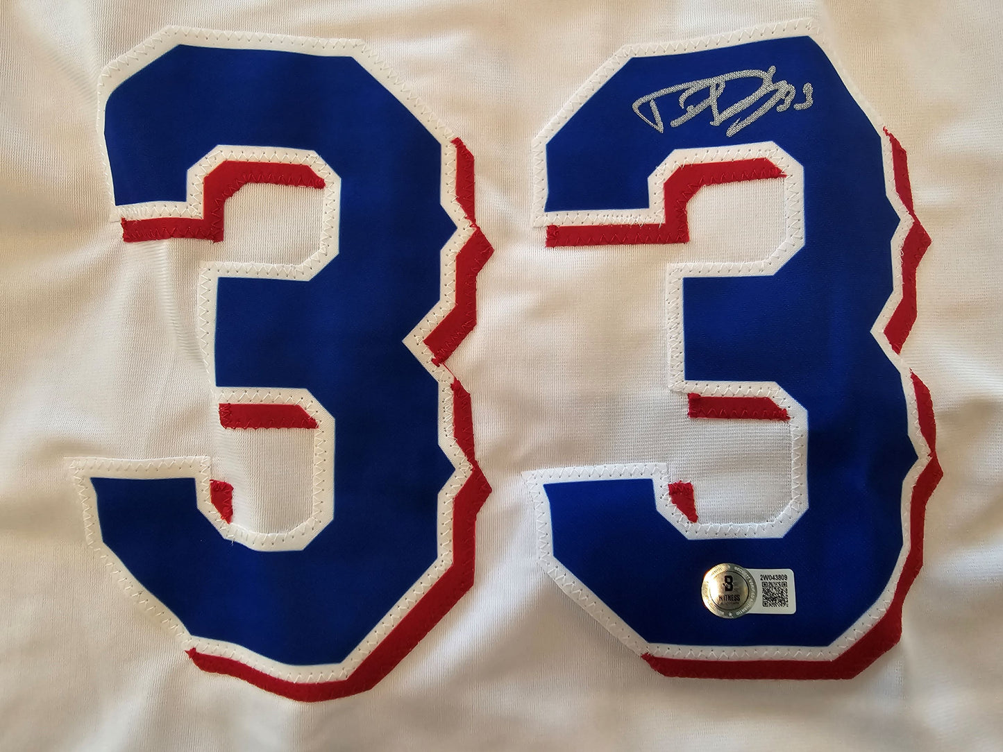 DANE DUNNING TEXAS RANGERS SIGNED WHITE JERSEY size XL BAS COA