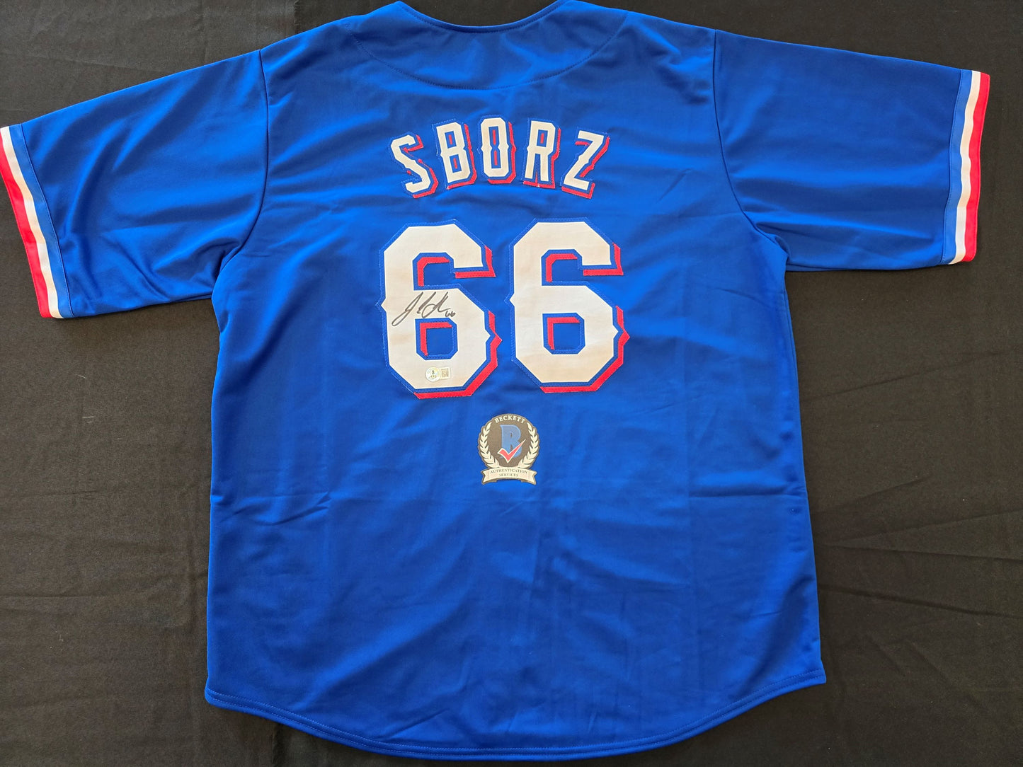 JOSH SBORZ TEXAS RANGERS SIGNED BLUE JERSEY size XL BAS COA