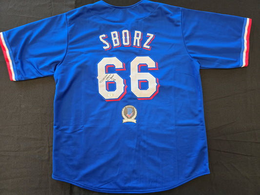 JOSH SBORZ TEXAS RANGERS SIGNED BLUE JERSEY size XL BAS COA