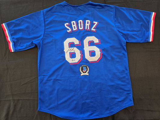 JOSH SBORZ TEXAS RANGERS SIGNED BLUE JERSEY size XL BAS COA