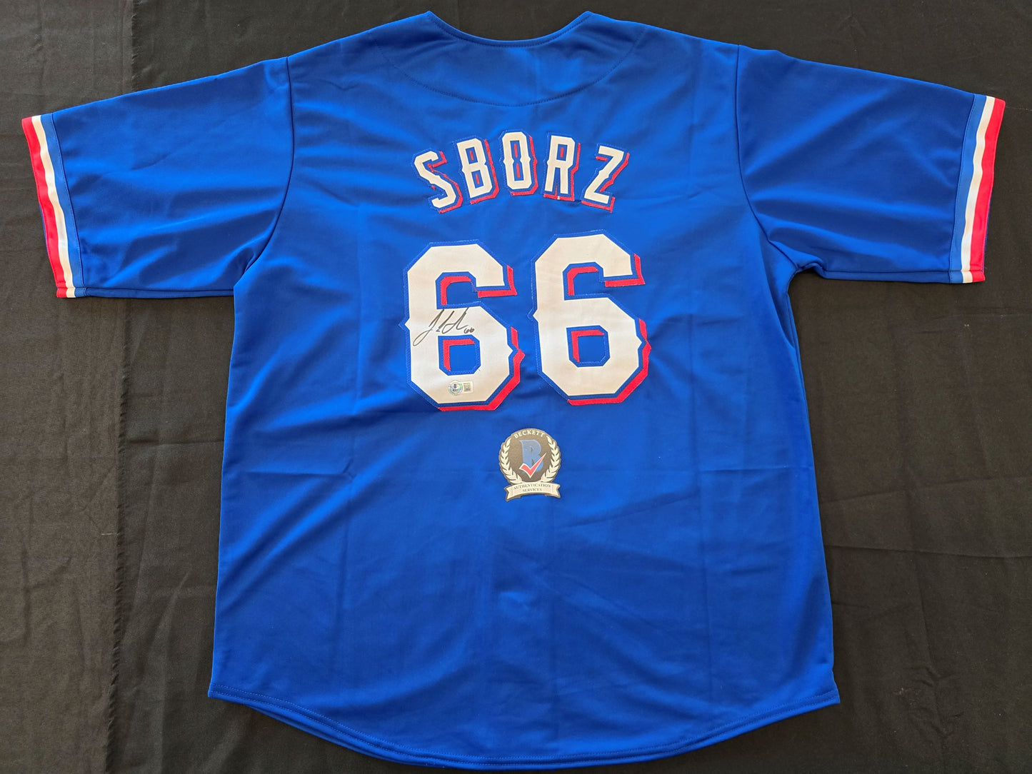 JOSH SBORZ TEXAS RANGERS SIGNED BLUE JERSEY size XL BAS COA