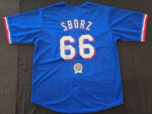 JOSH SBORZ TEXAS RANGERS SIGNED BLUE JERSEY size XL BAS COA