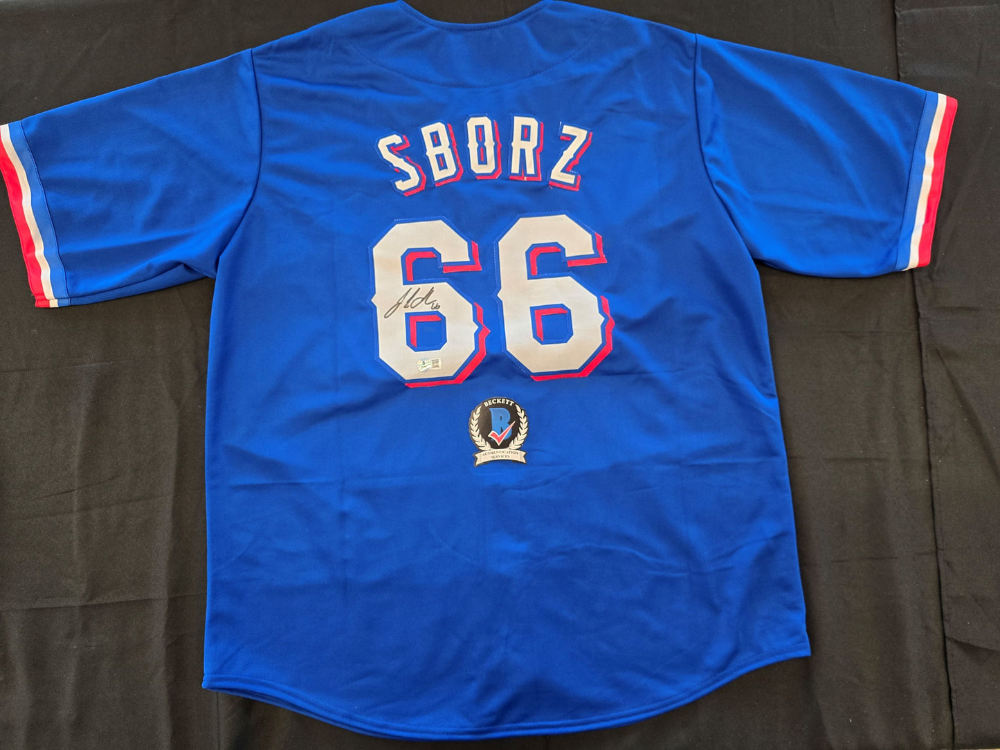JOSH SBORZ TEXAS RANGERS SIGNED BLUE JERSEY size XL BAS COA