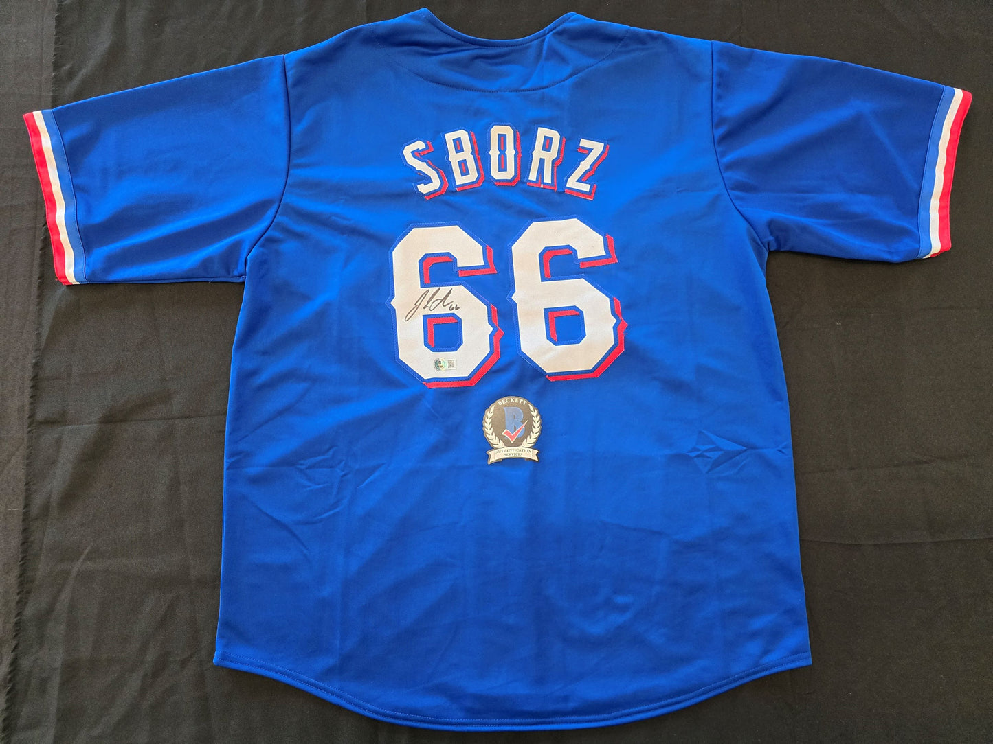 JOSH SBORZ TEXAS RANGERS SIGNED BLUE JERSEY size XL BAS COA