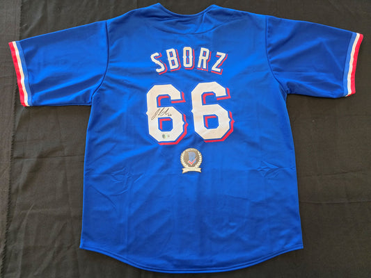 JOSH SBORZ TEXAS RANGERS SIGNED BLUE JERSEY size XL BAS COA