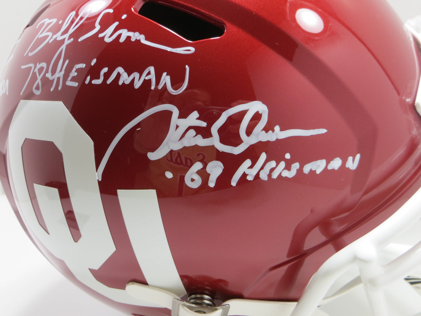OKLAHOMA OU SOONERS HEISMAN SIGNED FULL SIZE HELMET White Sims Owens BAS