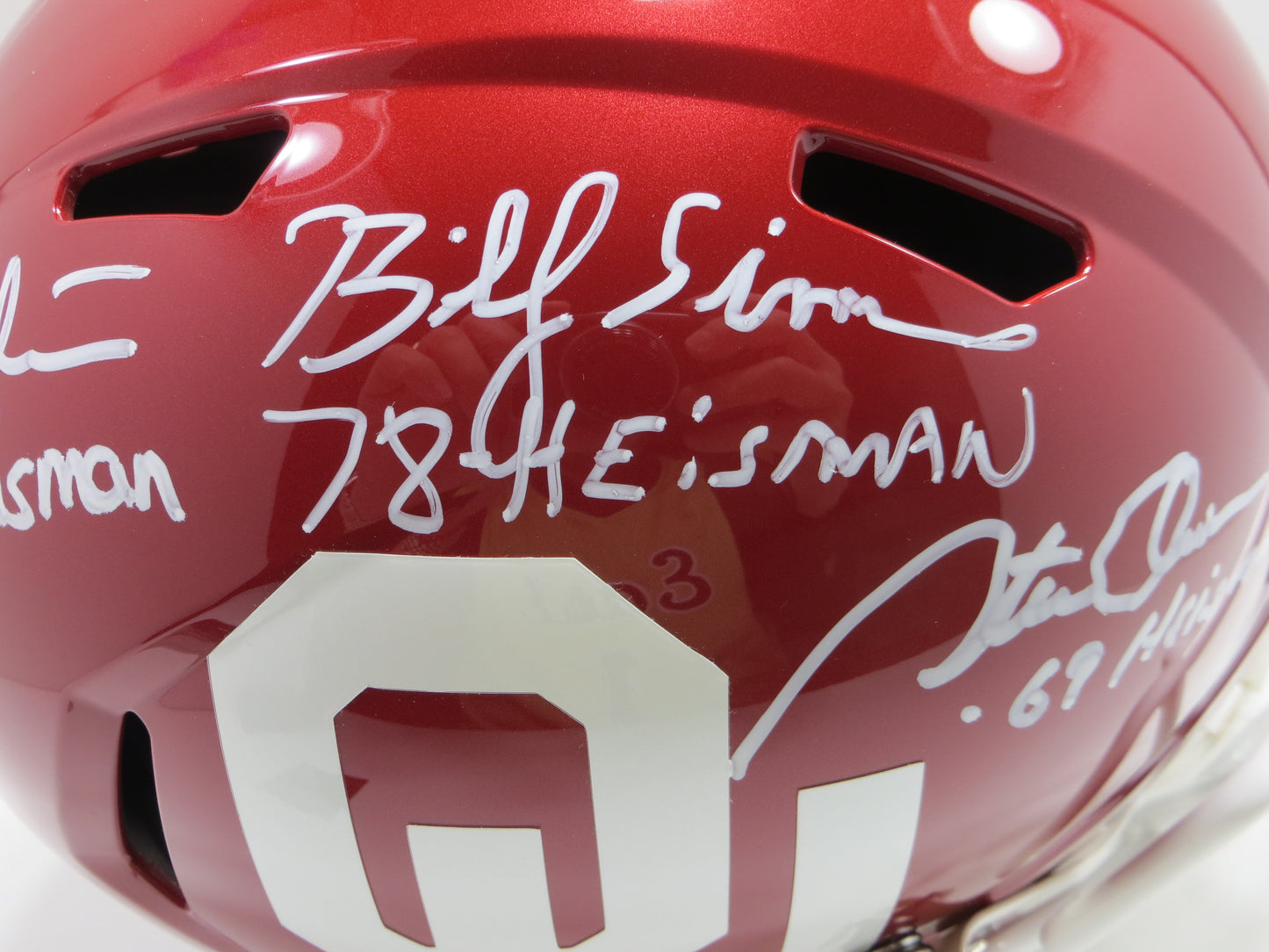 OKLAHOMA OU SOONERS HEISMAN SIGNED FULL SIZE HELMET White Sims Owens BAS