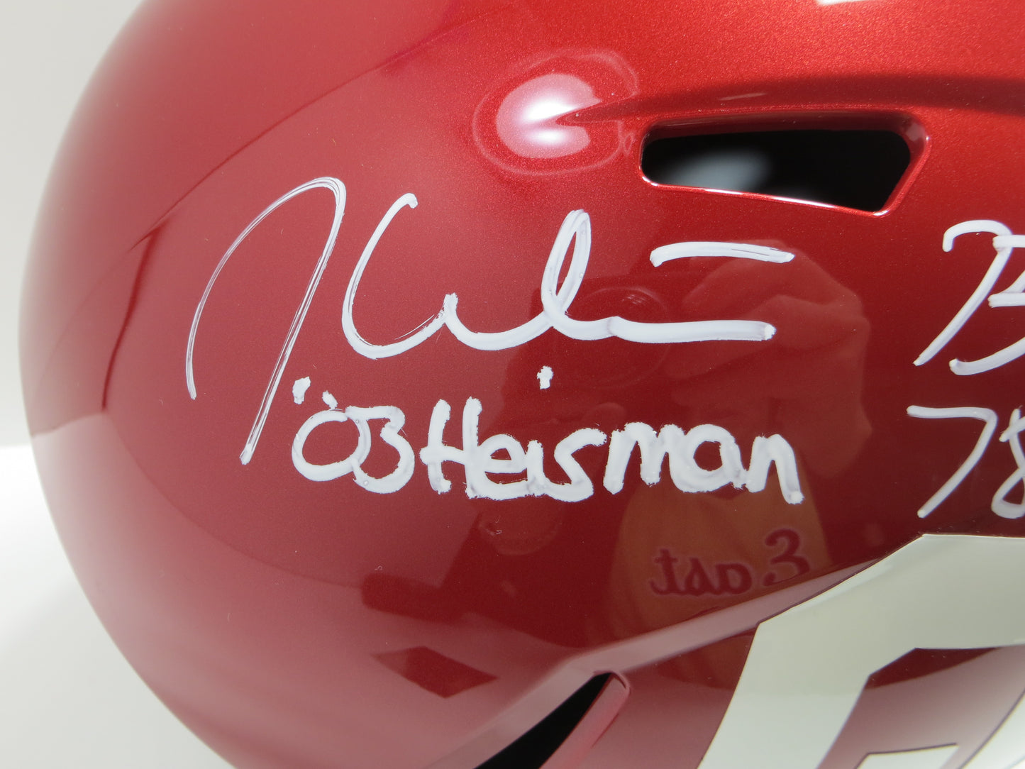 OKLAHOMA OU SOONERS HEISMAN SIGNED FULL SIZE HELMET White Sims Owens BAS