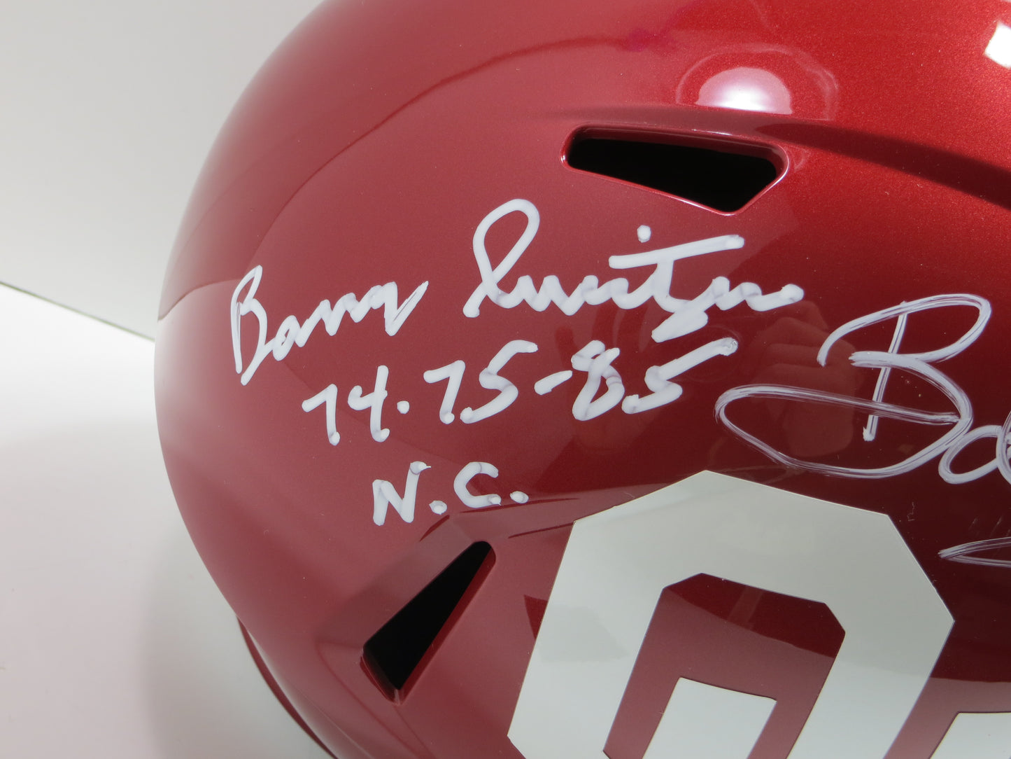 BARRY SWITZER BOB STOOPS SIGNED OKLAHOMA OU SOONERS FULL SIZE HELMET BAS