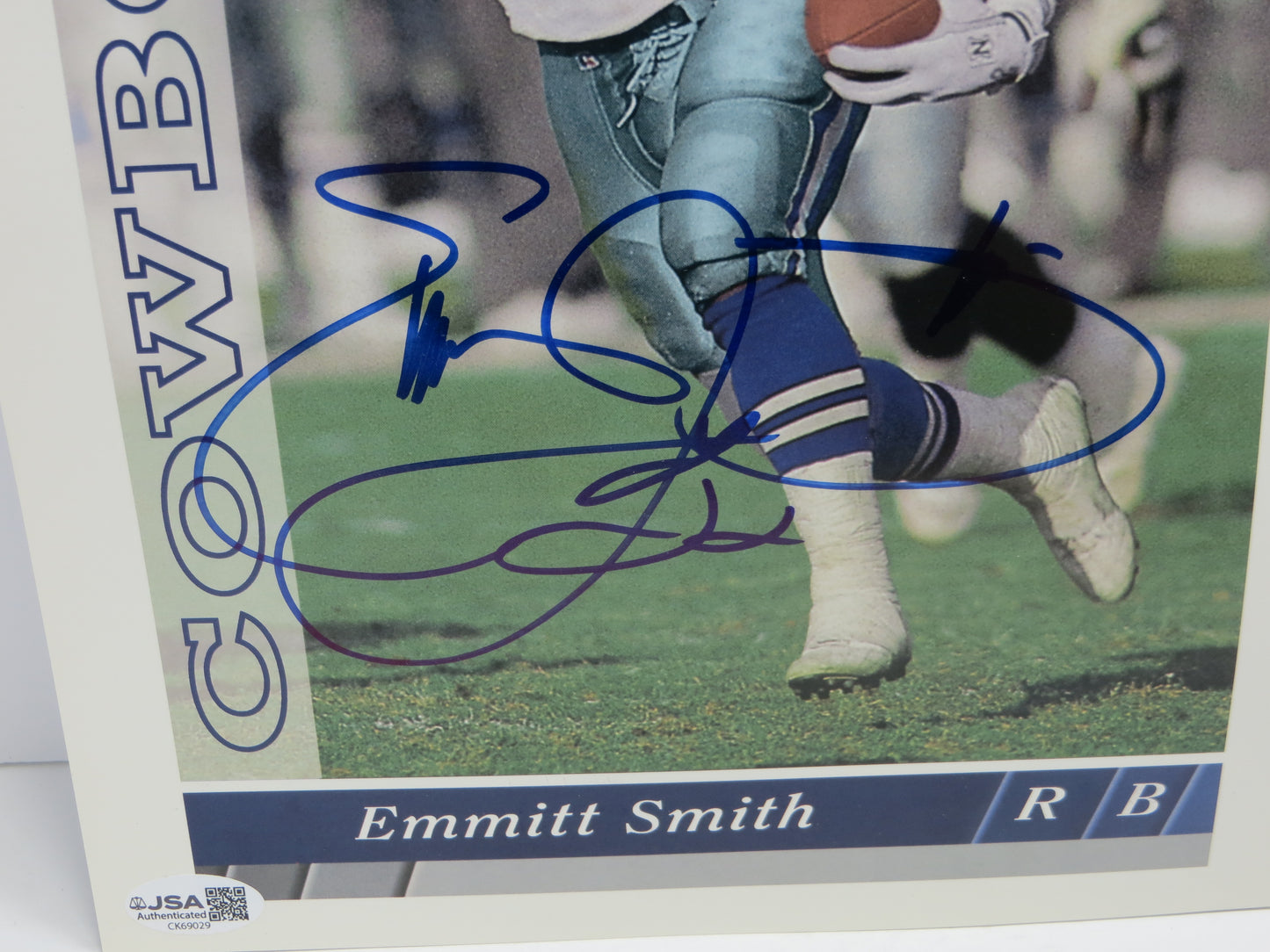 EMMITT SMITH DALLAS COWBOYS SIGNED UPPER DECK FOOTBALL #359 BIG CARD JSA